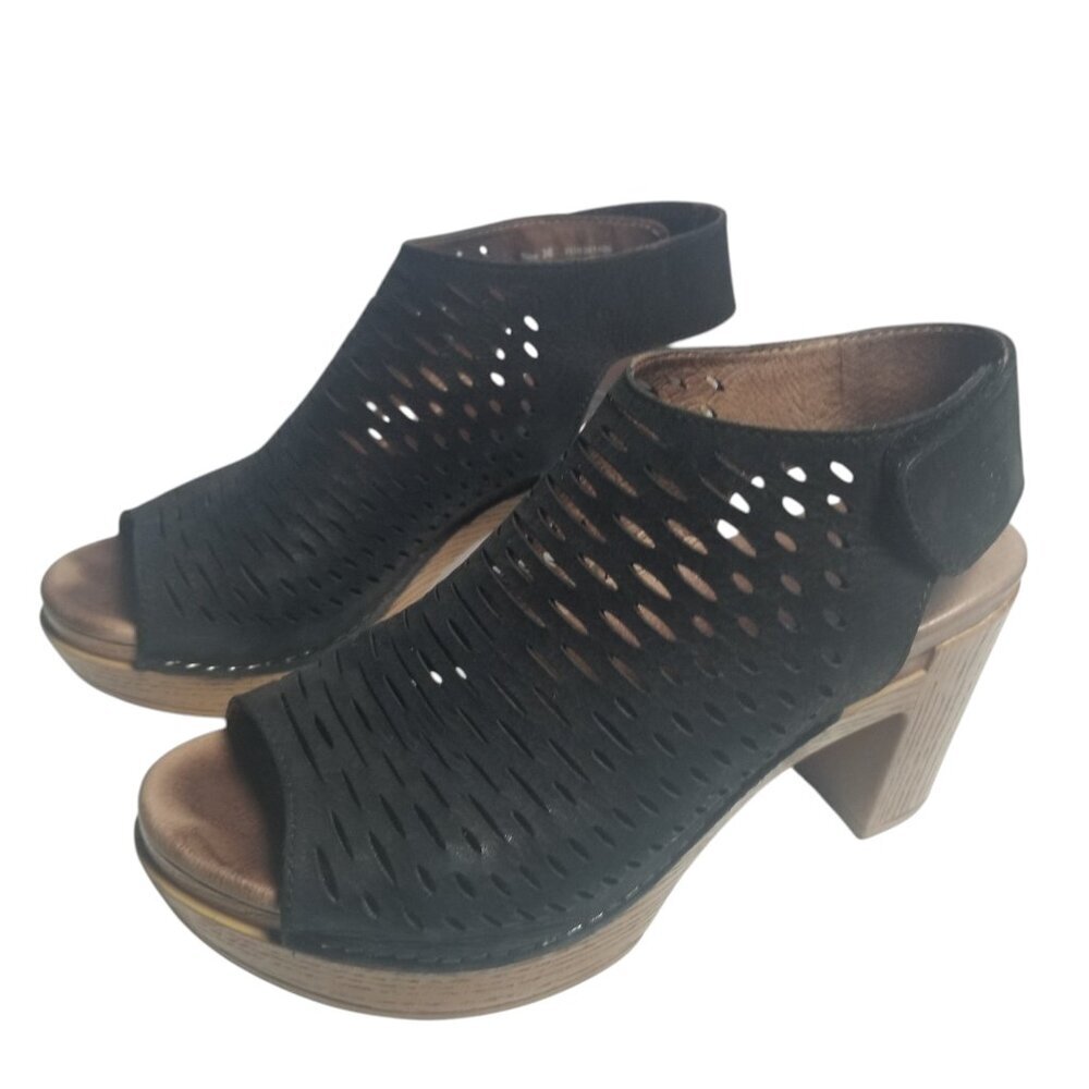 Dansko Danae Milled Nubuck Black Leather Block Heel Sandal EU 36 US 6
